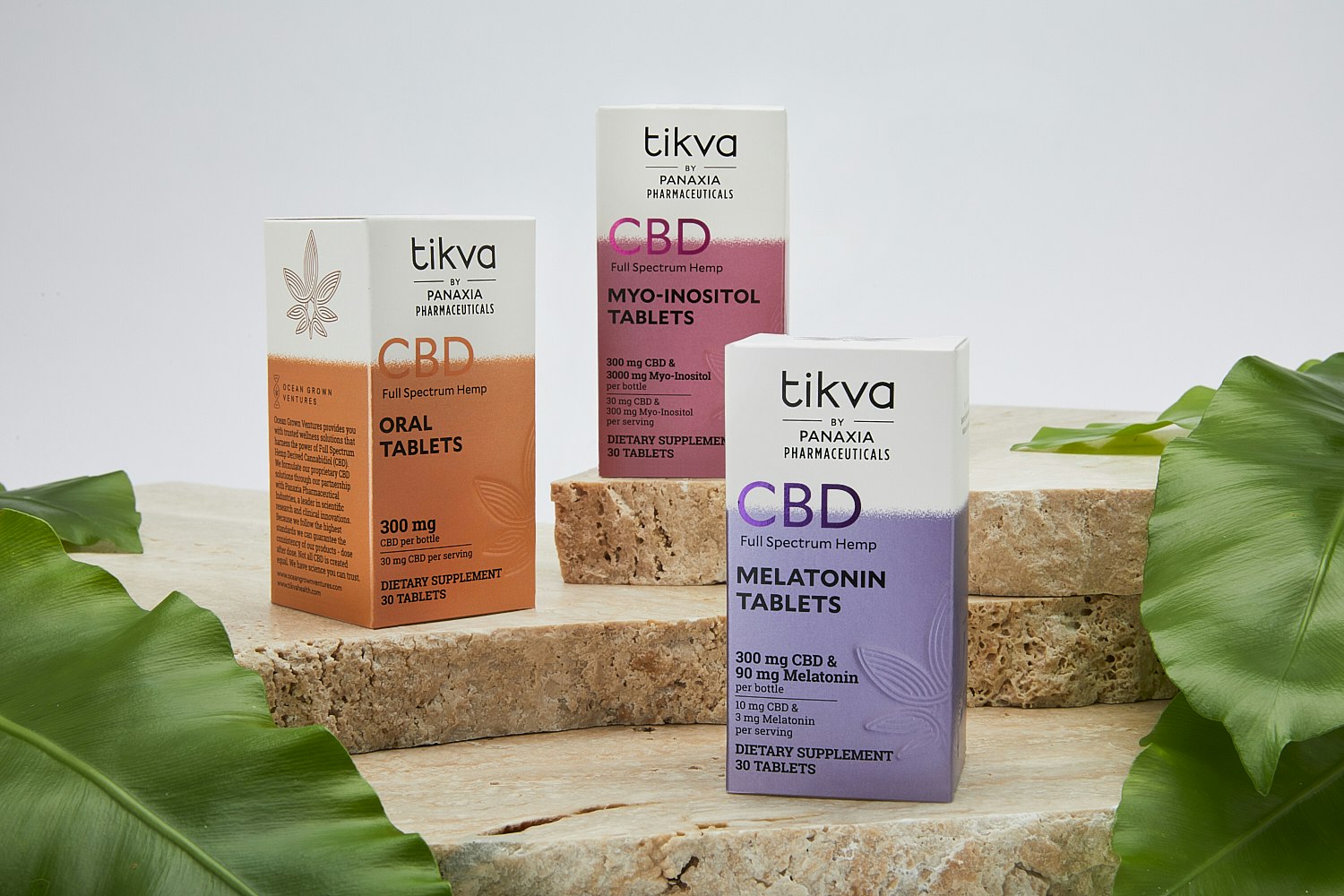 Tikva CBD Tablets on Sandstone with Greenery
